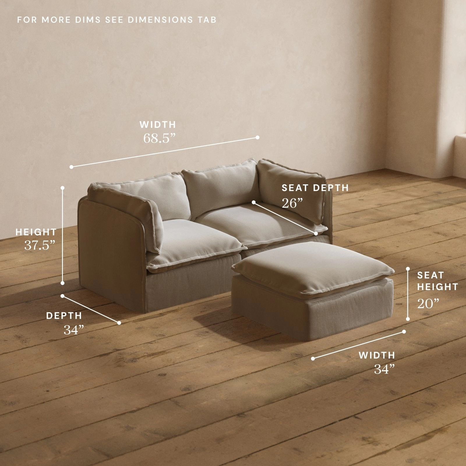 Modular Washable 2-Seater   Ottoman in Milk | Memorix  Seat | Contour Pillow