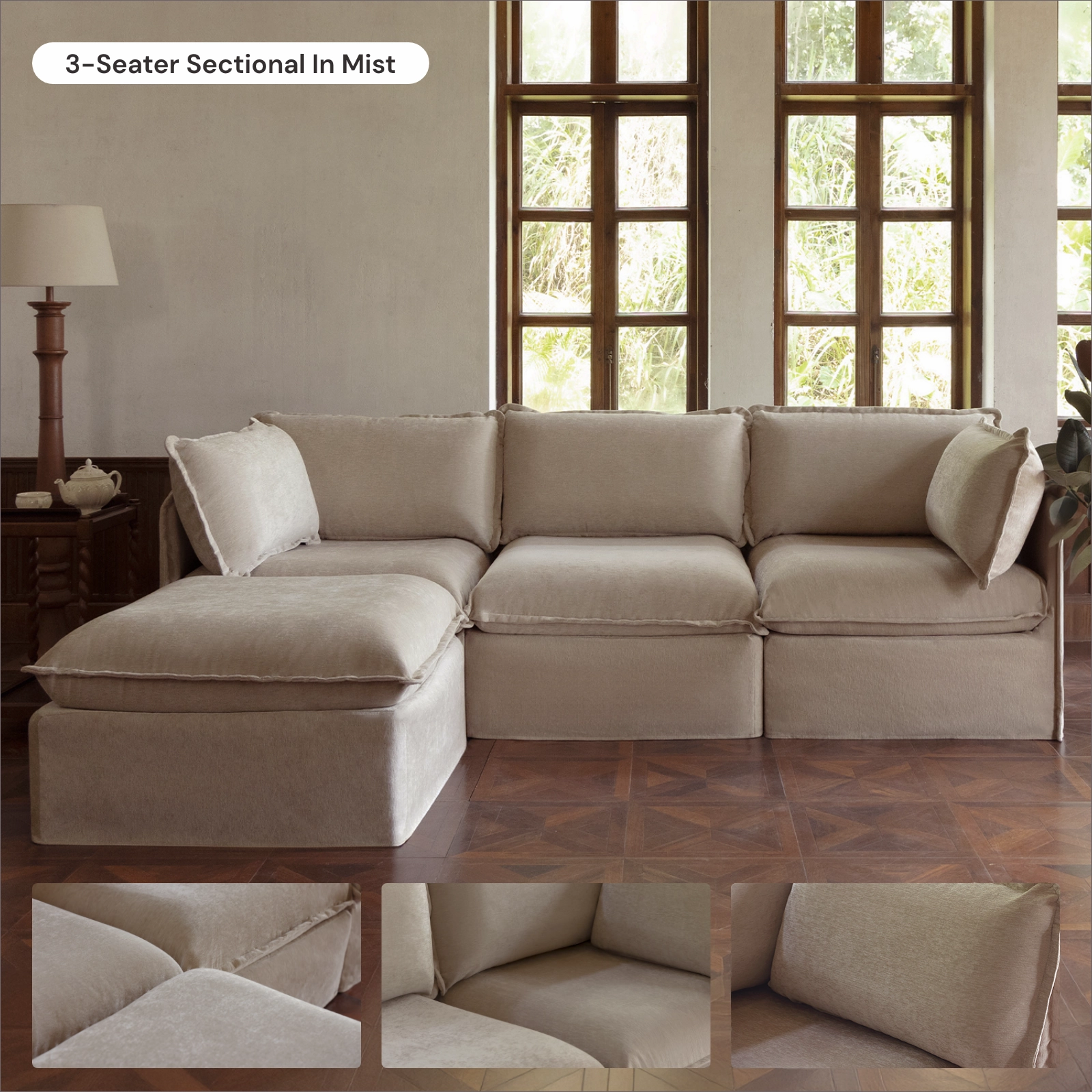 Modular Washable 2-Seater   Ottoman in Mist | Memorix  Seat | Contour Pillow
