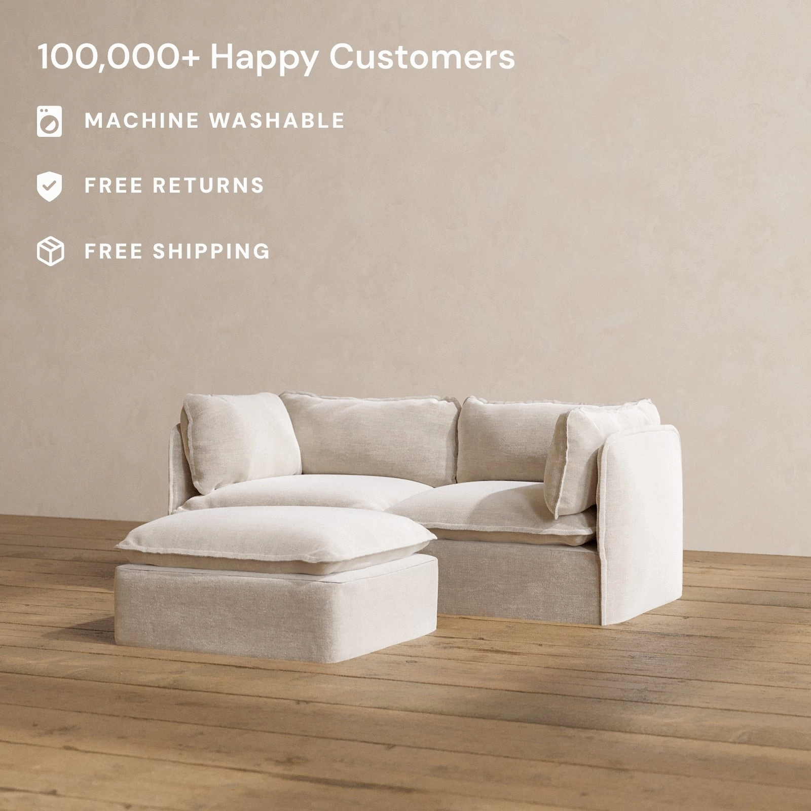 Modular Washable 2-Seater   Ottoman in Mist | Memorix  Seat | Contour Pillow