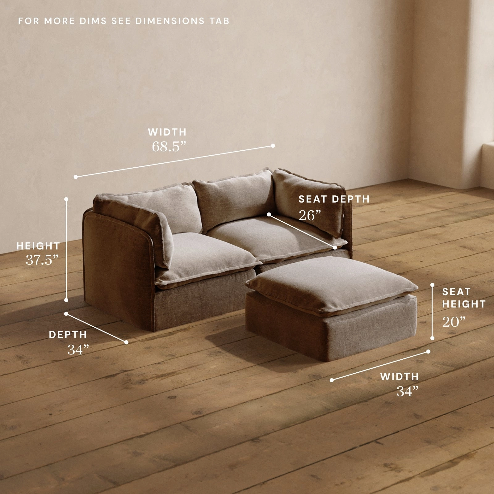 Modular Washable 2-Seater   Ottoman in Mist | Memorix  Seat | Contour Pillow