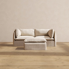 Modular Washable 2-Seater   Ottoman in Oat | Deluxe  Seat | Cloud Pillow