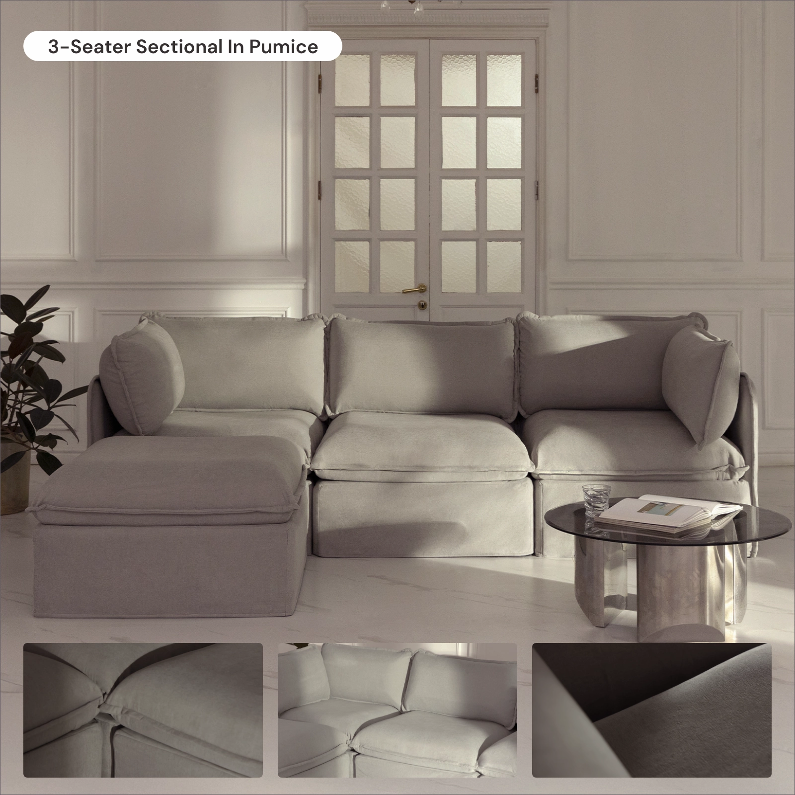 Modular Washable 2-Seater   Ottoman in Pumice | Deluxe  Seat | Cloud Pillow