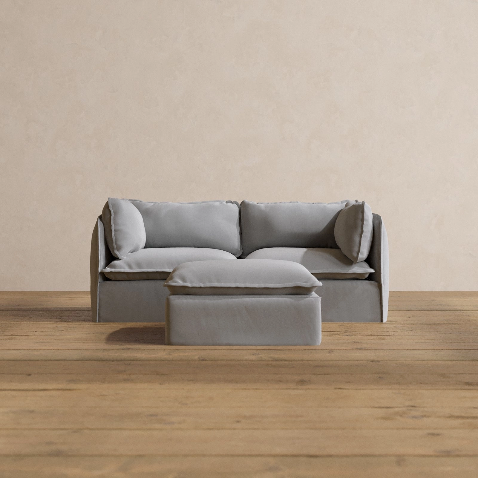 Modular Washable 2-Seater   Ottoman in Pumice | Deluxe  Seat | Cloud Pillow