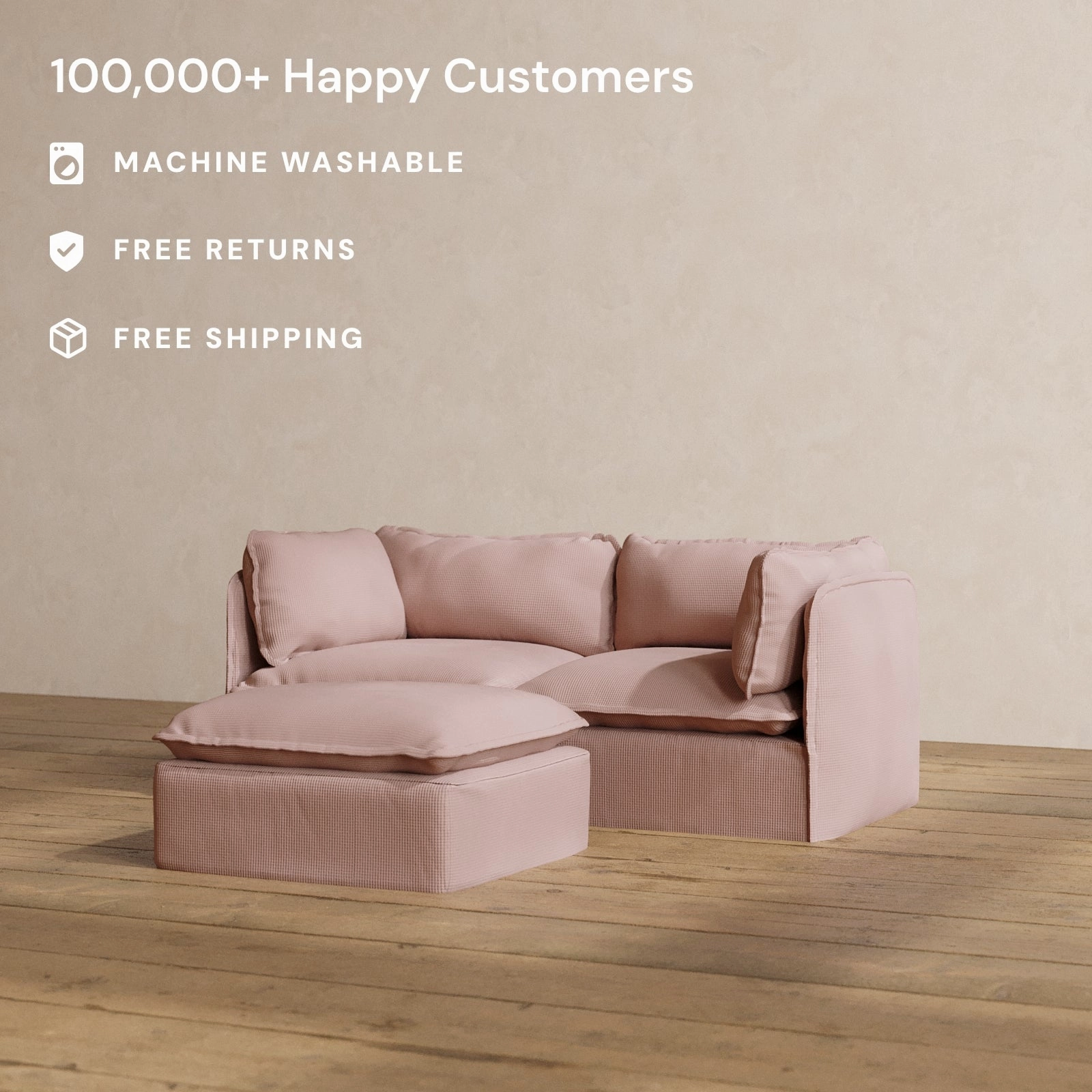 Modular Washable 2-Seater   Ottoman in Sakura | Deluxe  Seat | Cloud Pillow