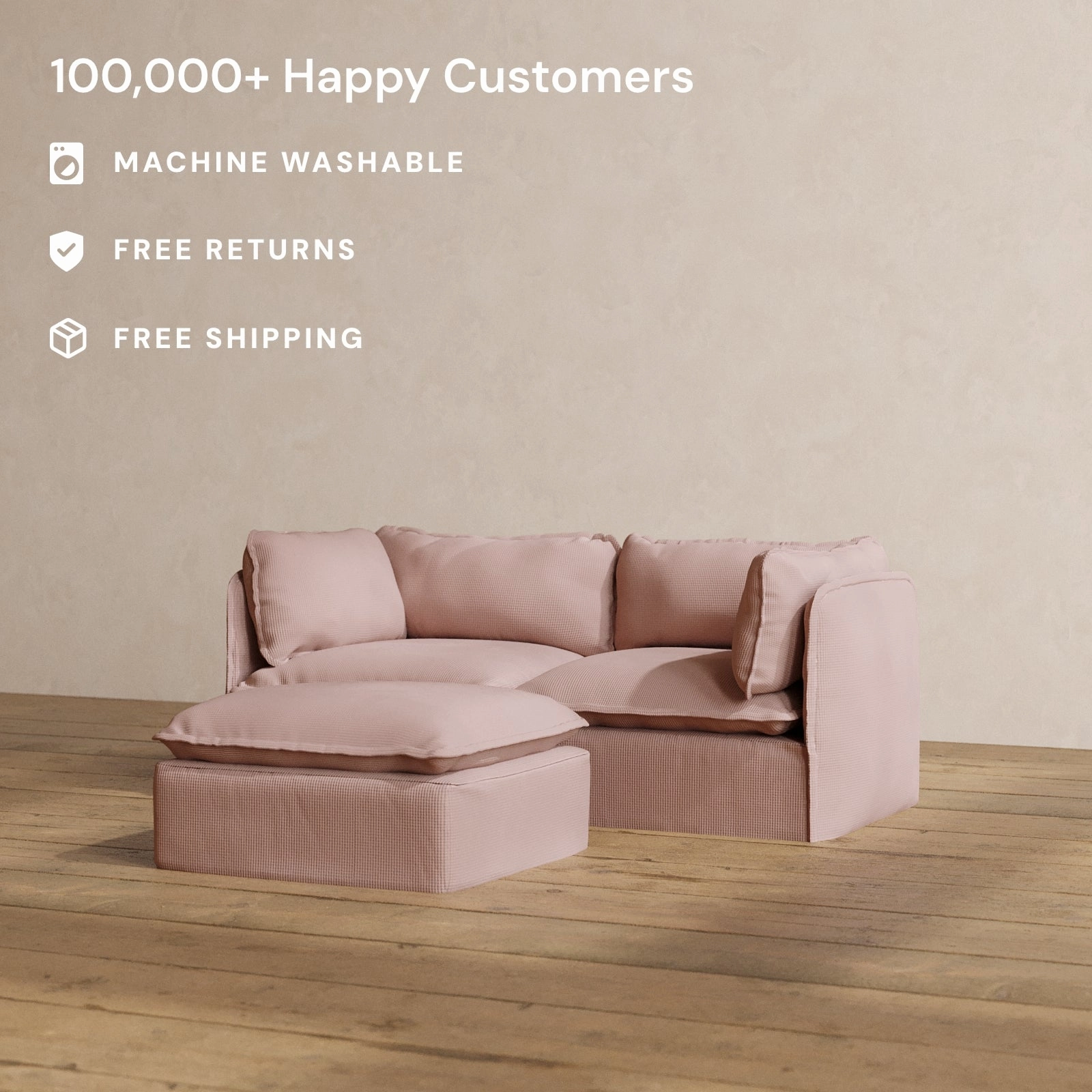 Modular Washable 2-Seater   Ottoman in Sakura | Memorix  Seat | Contour Pillow