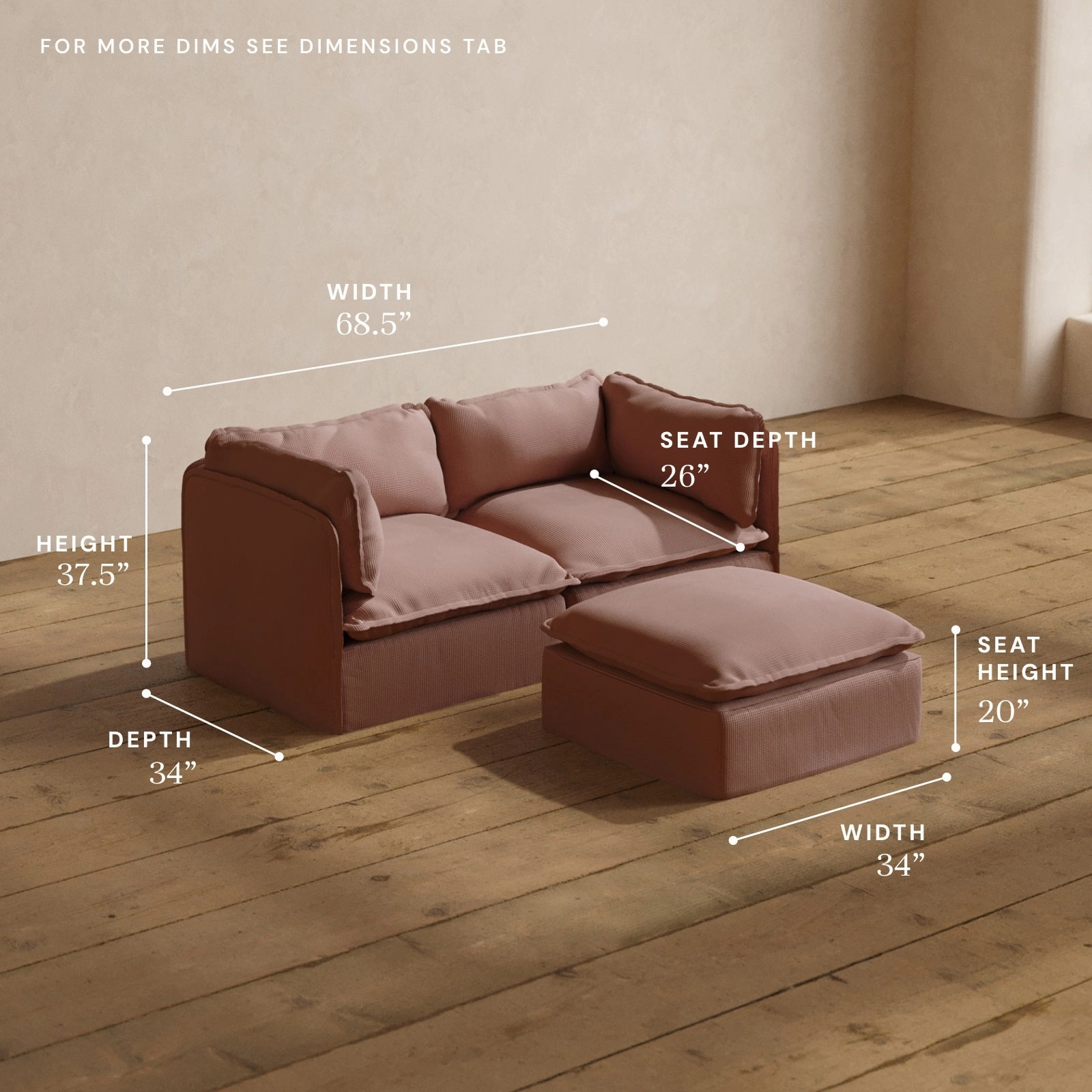 Modular Washable 2-Seater   Ottoman in Sakura | Memorix  Seat | Contour Pillow