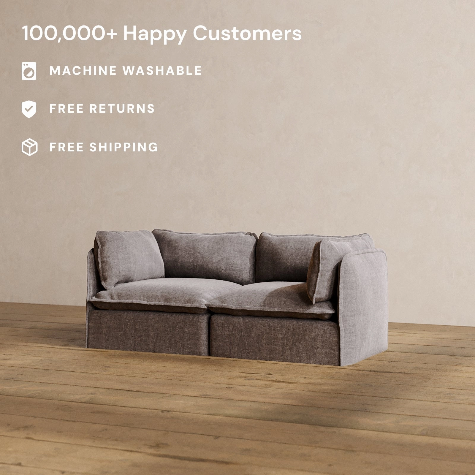 Modular Washable 2-Seater in Caviar | Deluxe  Seat | Cloud Pillow