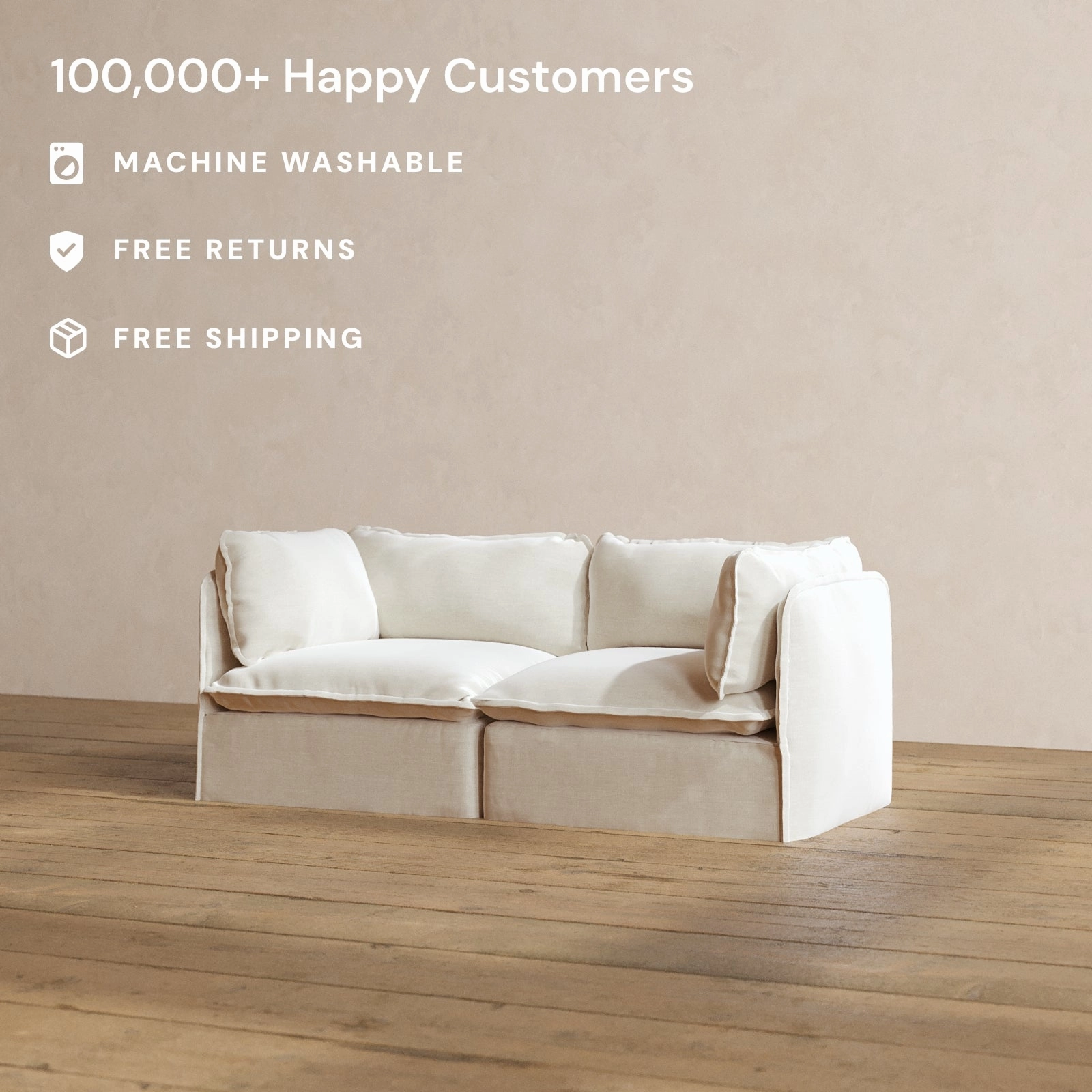 Modular Washable 2-Seater in Coco | Deluxe  Seat | Cloud Pillow