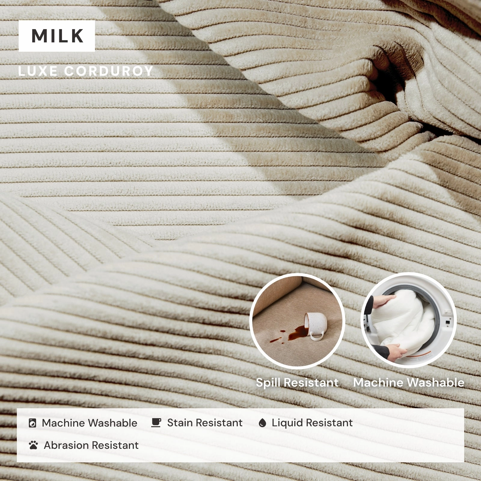 Modular Washable 2-Seater in Milk | Deluxe  Seat | Cloud Pillow