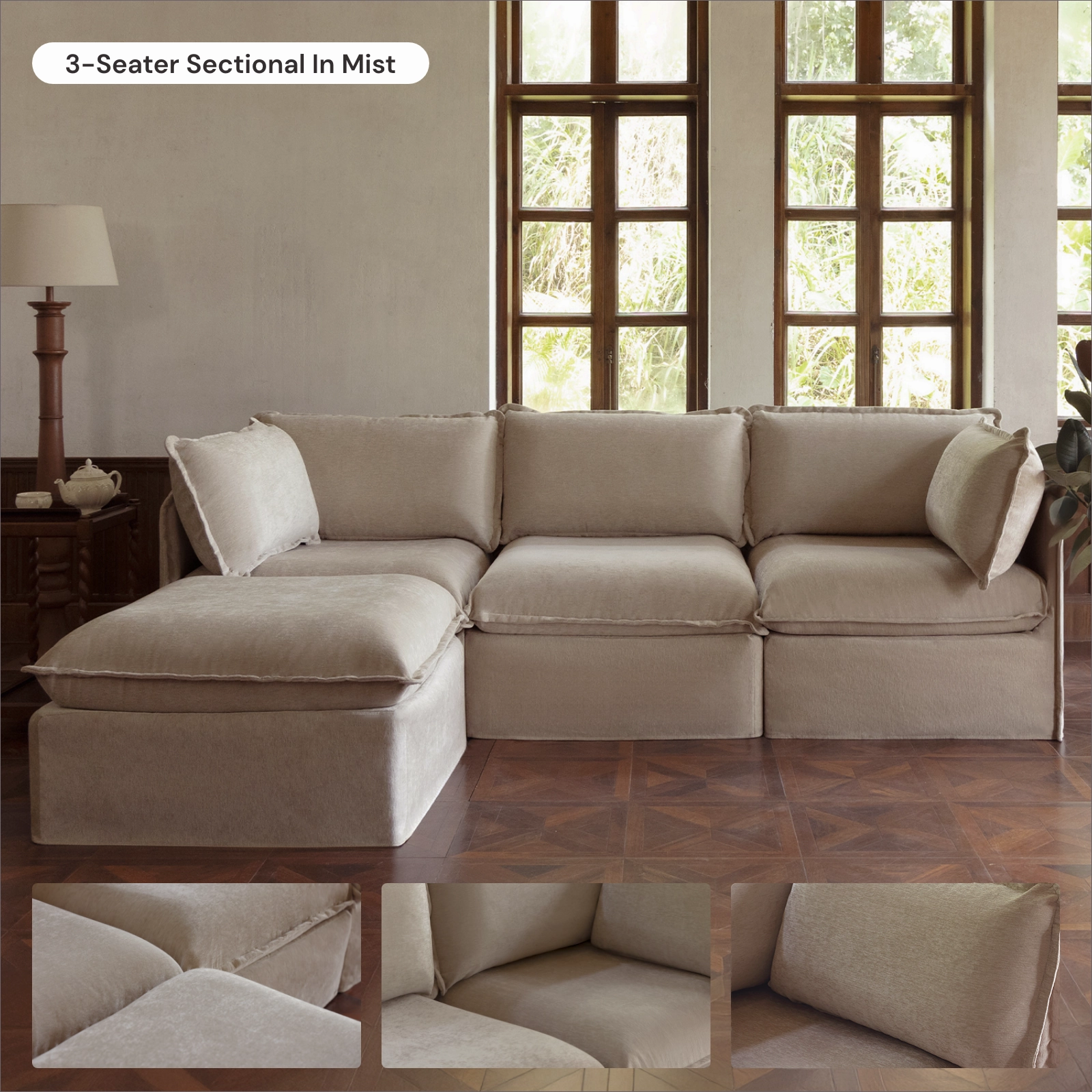 Modular Washable 2-Seater in Mist | Deluxe  Seat | Cloud Pillow