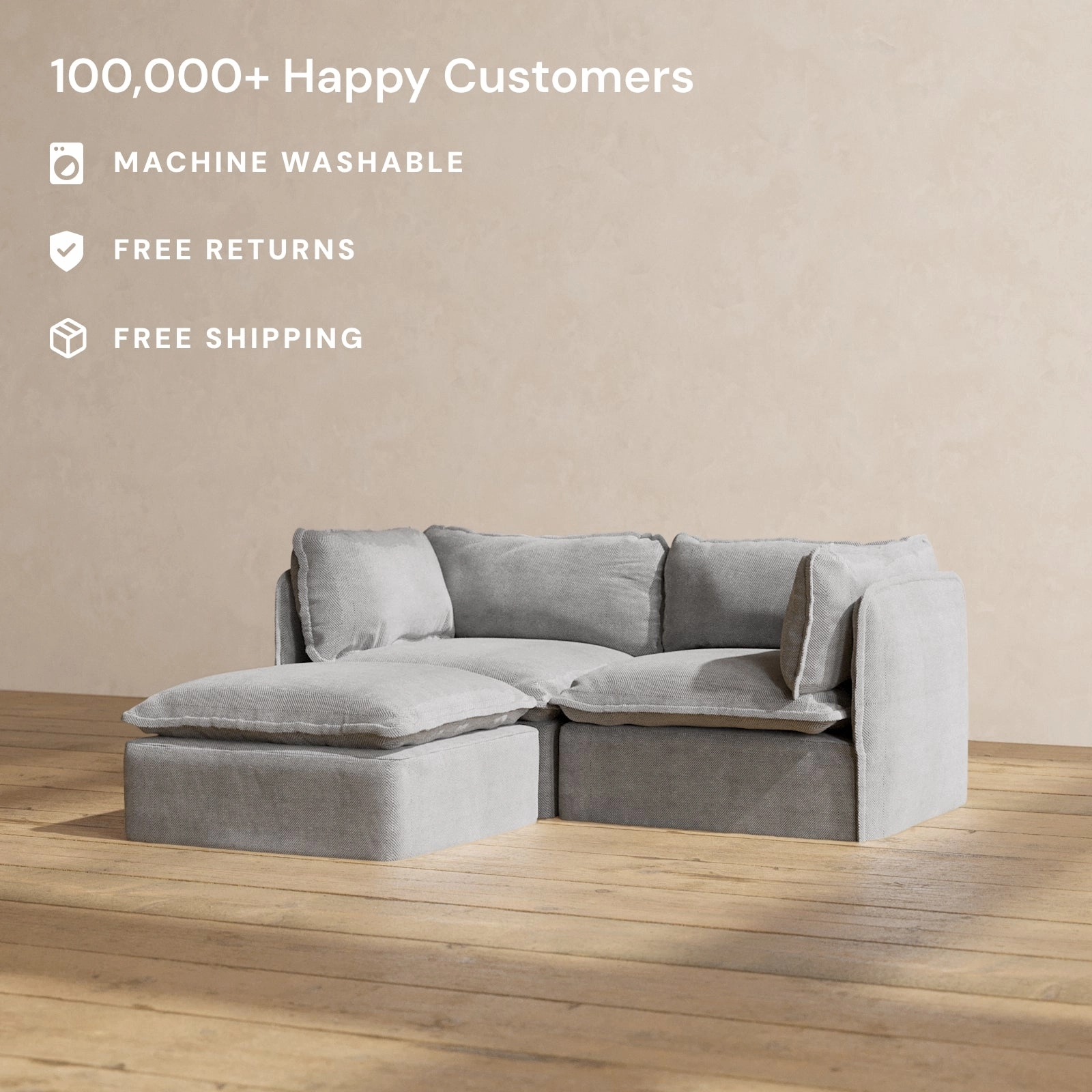 Modular Washable 2-Seater Sectional in Ash | Memorix  Seat | Contour Pillow