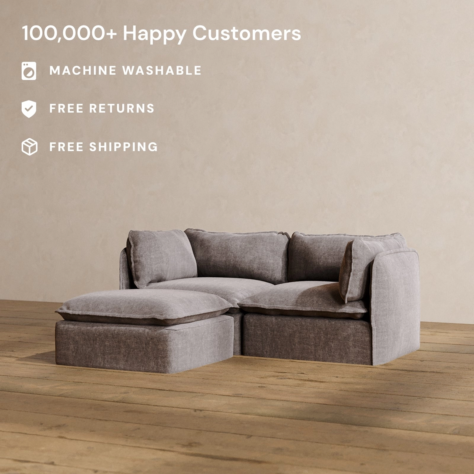 Modular Washable 2-Seater Sectional in Caviar | Memorix  Seat | Contour Pillow