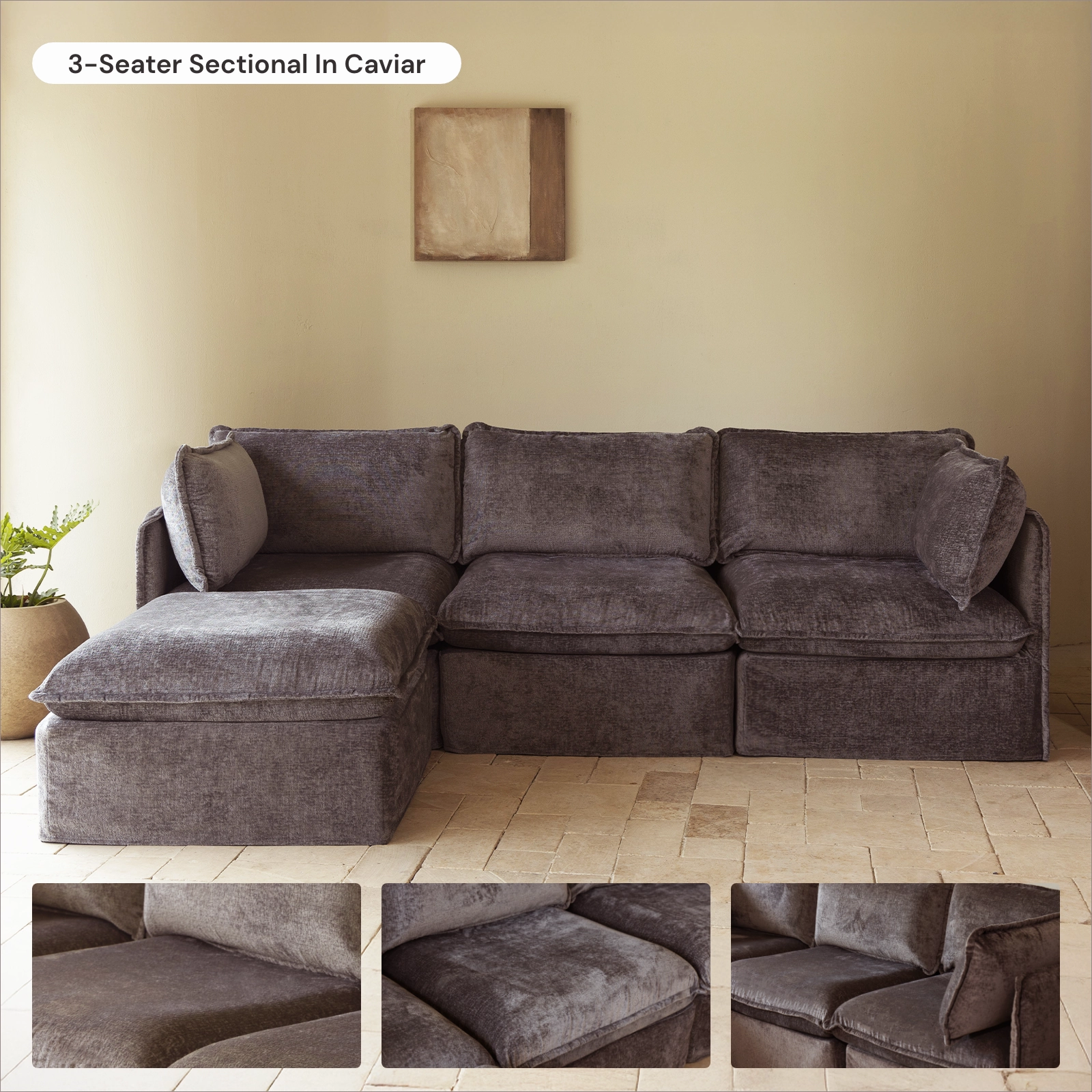 Modular Washable 2-Seater Sectional in Caviar | Memorix  Seat | Contour Pillow