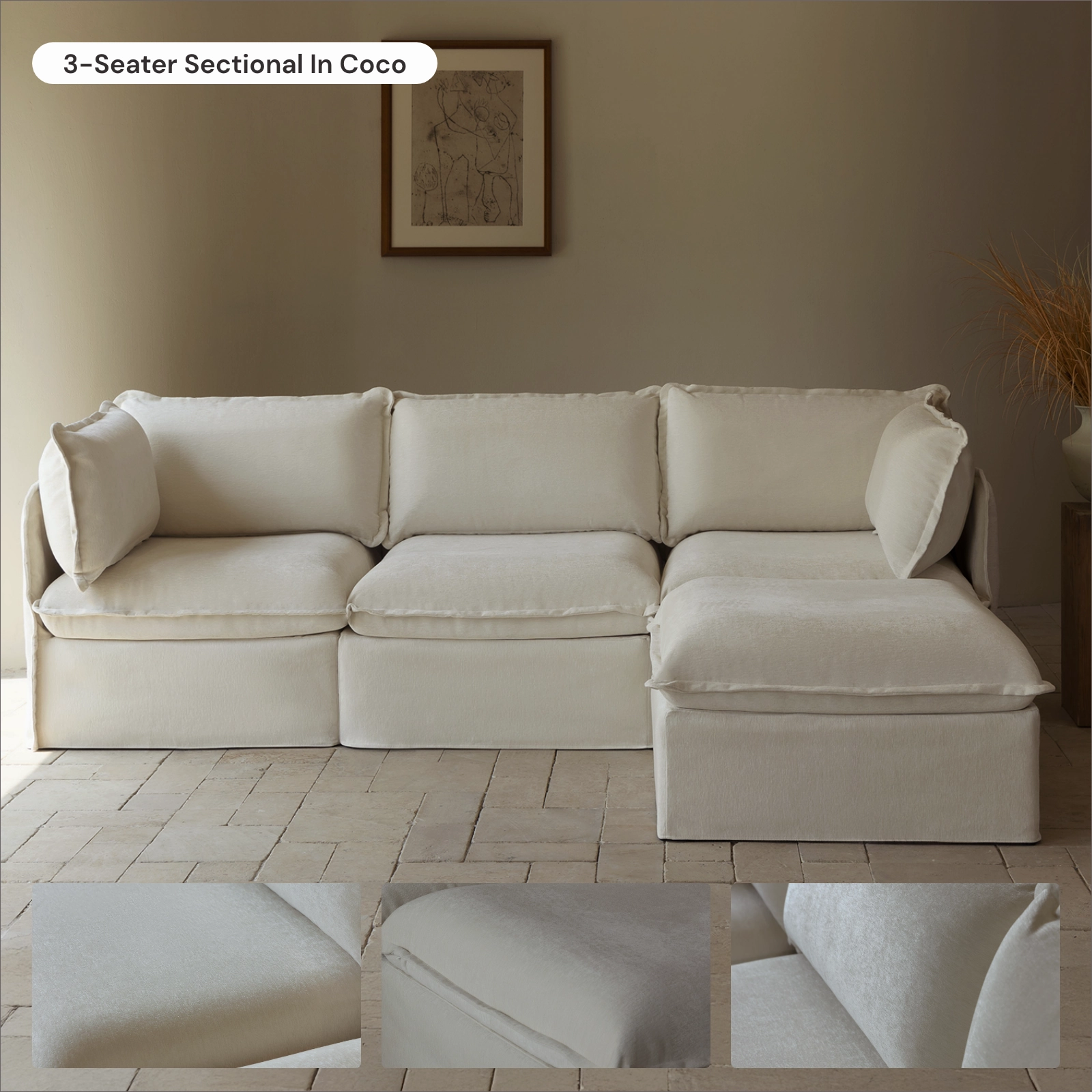 Modular Washable 2-Seater Sectional in Coco | Memorix  Seat | Contour Pillow