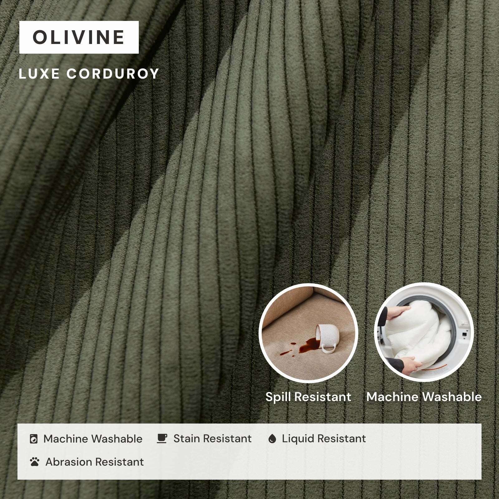 Modular Washable 2-Seater Sectional in Olivine | Deluxe  Seat | Cloud Pillow