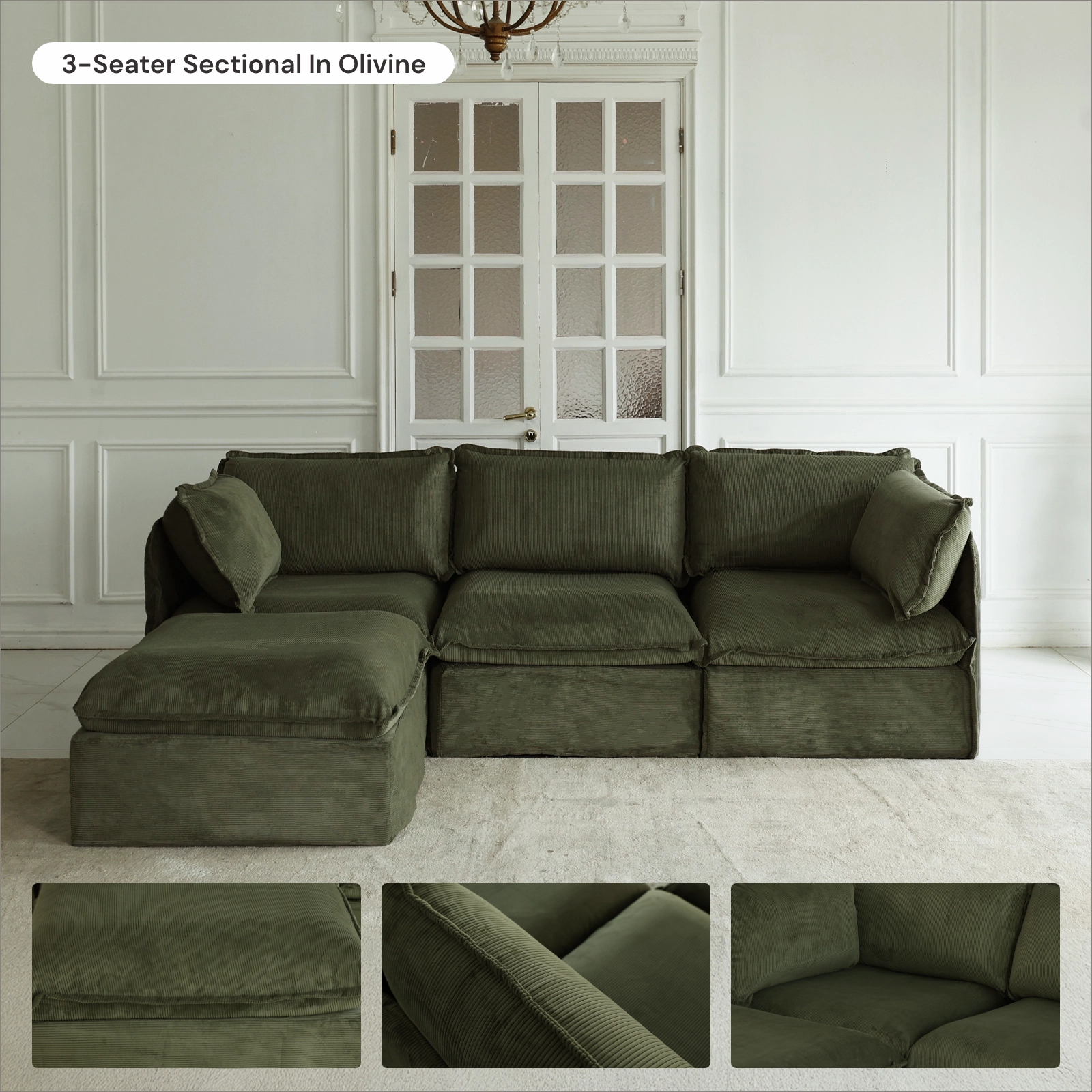 Modular Washable 2-Seater Sectional in Olivine | Memorix  Seat | Contour Pillow