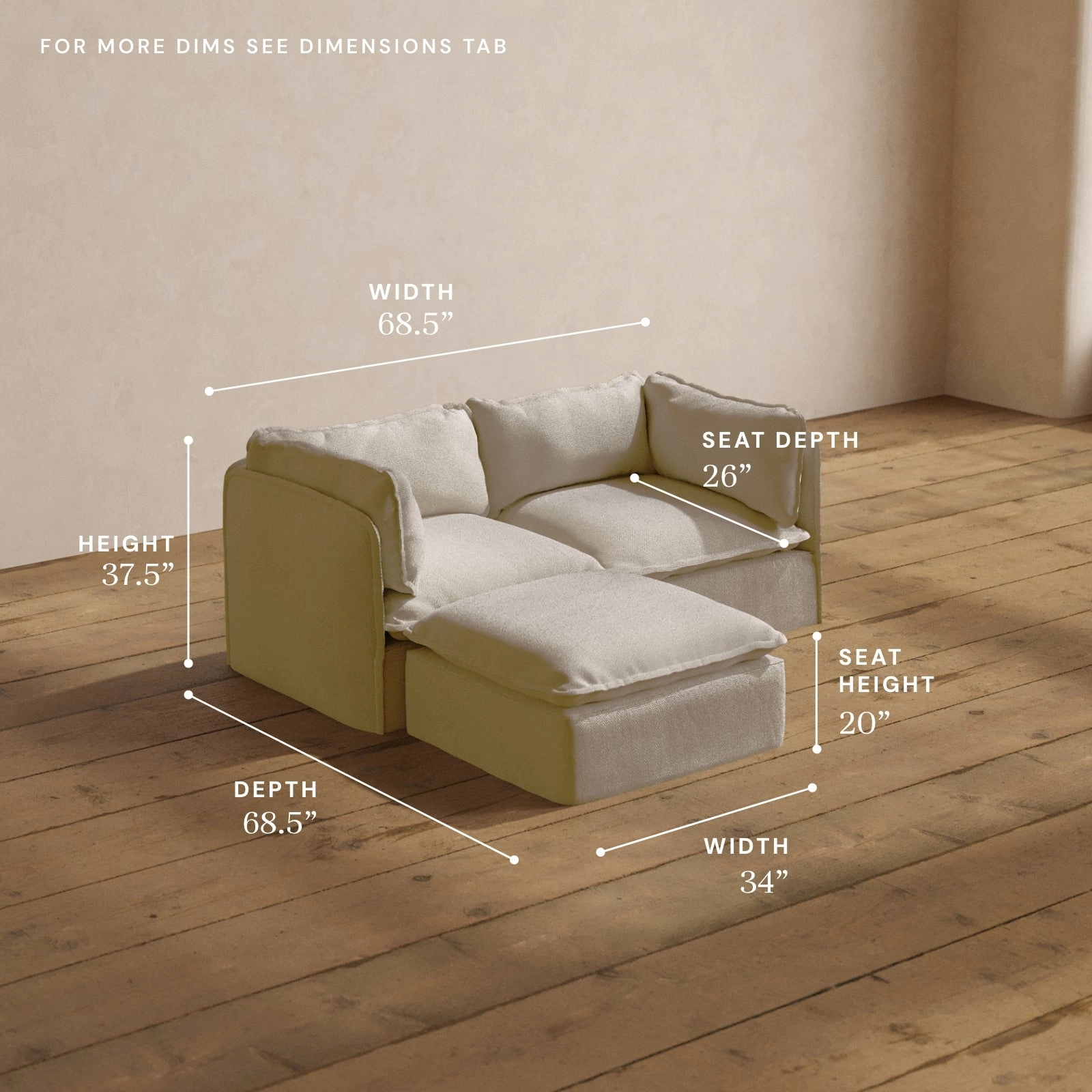 Modular Washable 2-Seater Sectional in Powder | Memorix  Seat | Contour Pillow