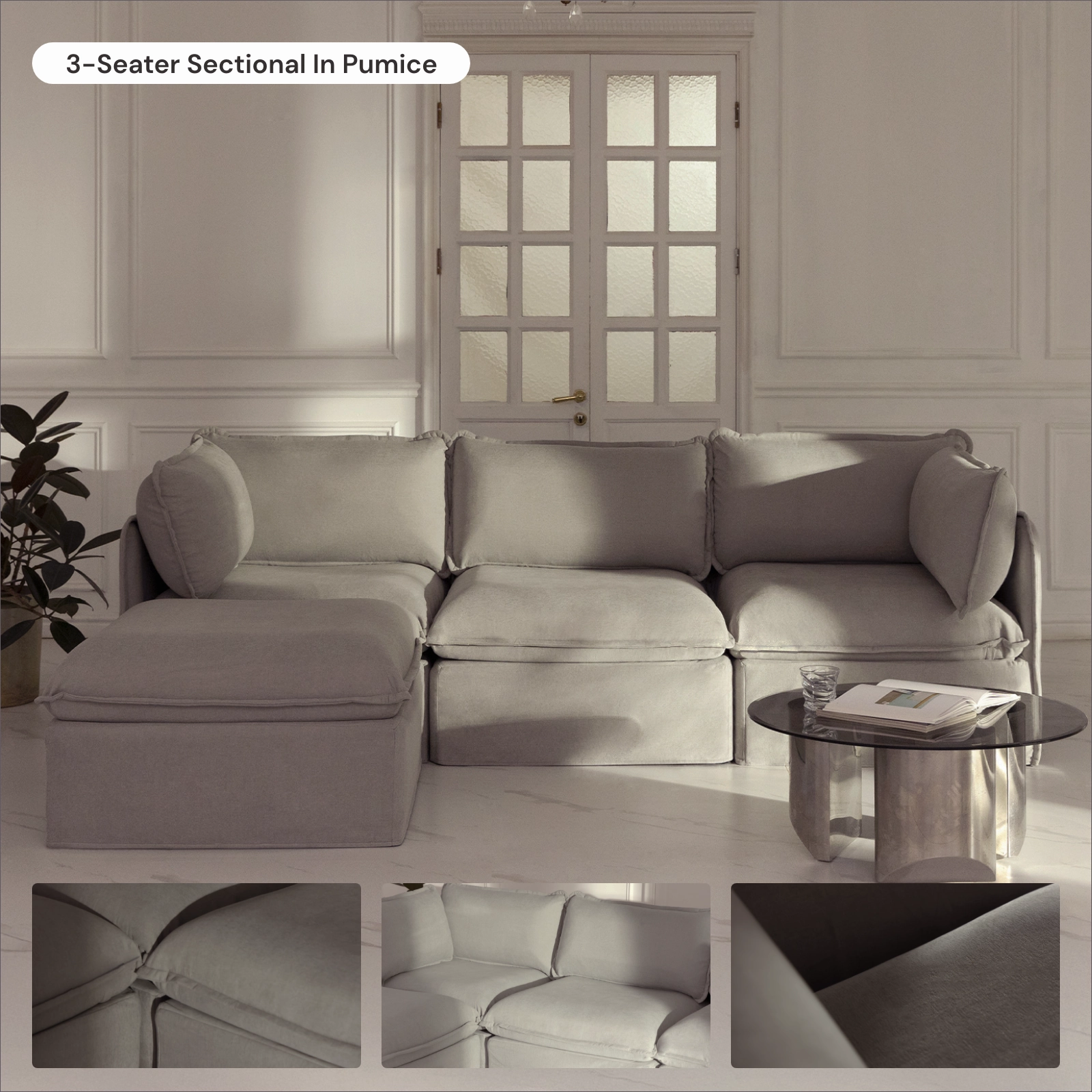 Modular Washable 2-Seater Sectional in Pumice | Deluxe  Seat | Cloud Pillow