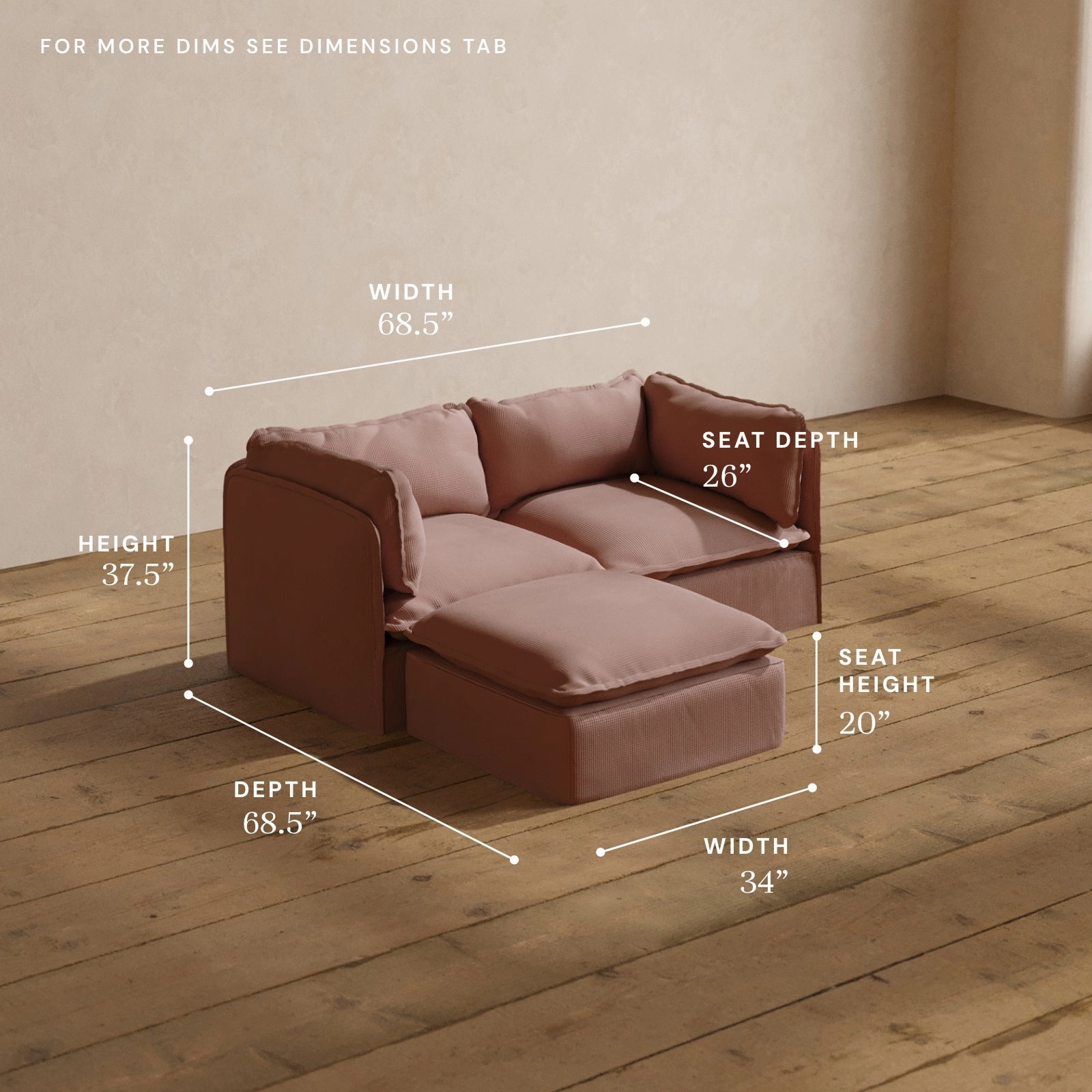 Modular Washable 2-Seater Sectional in Sakura | Deluxe  Seat | Cloud Pillow