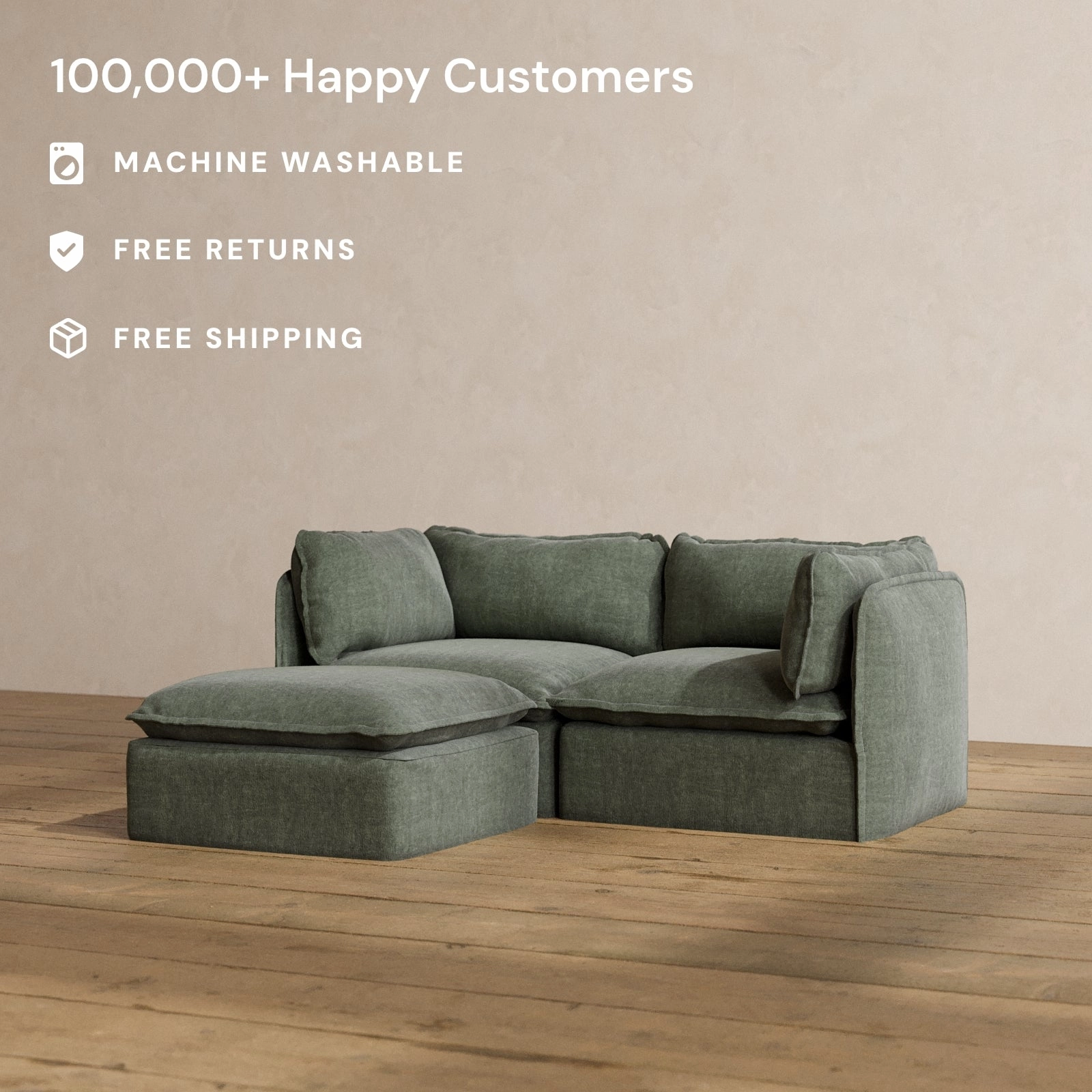 Modular Washable 2-Seater Sectional in Willow | Memorix  Seat | Contour Pillow