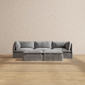 Modular Washable 3-Seater   Bench Ottoman in Ash | Deluxe  Seat | Cloud Pillow