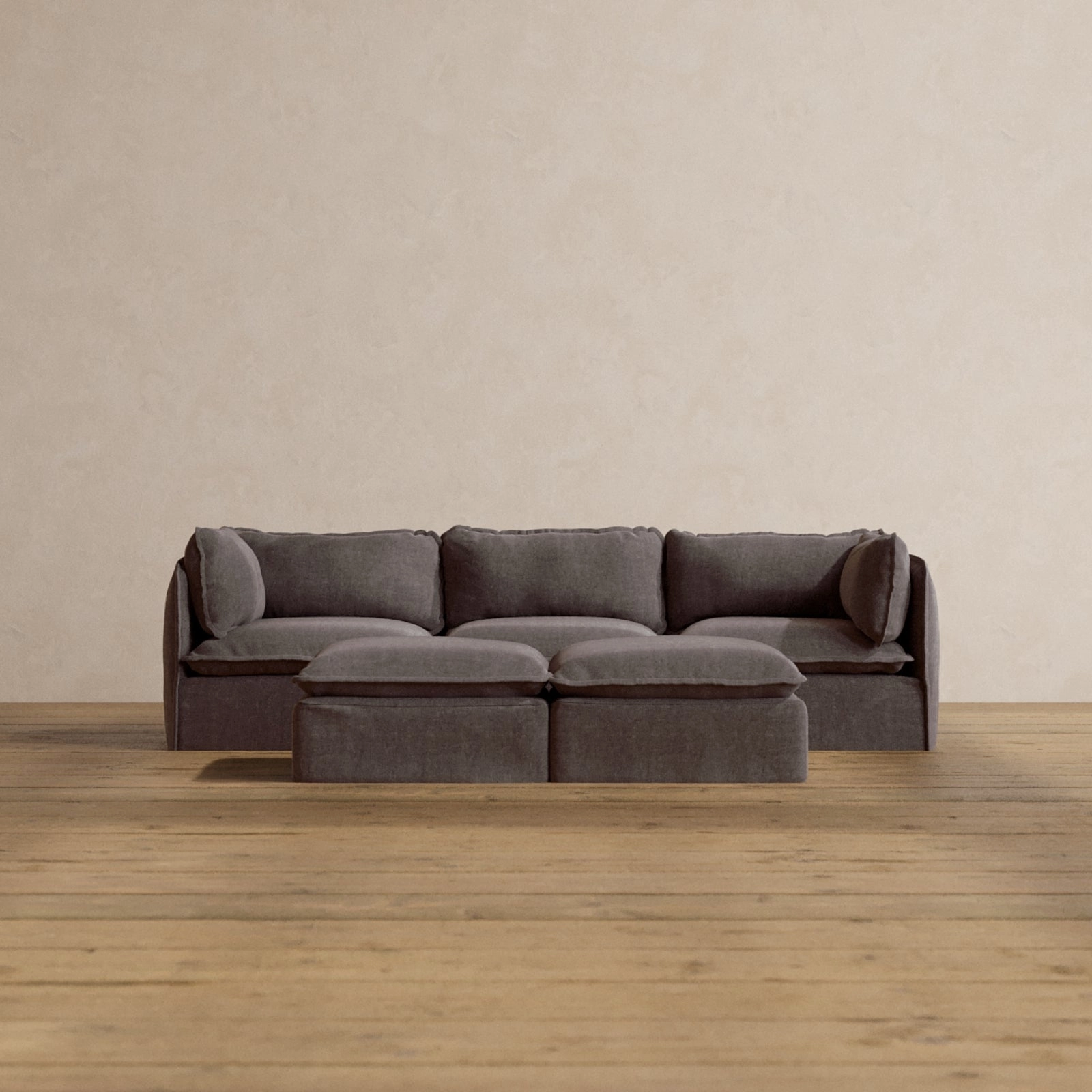 Modular Washable 3-Seater   Bench Ottoman in Caviar | Deluxe  Seat | Cloud Pillow
