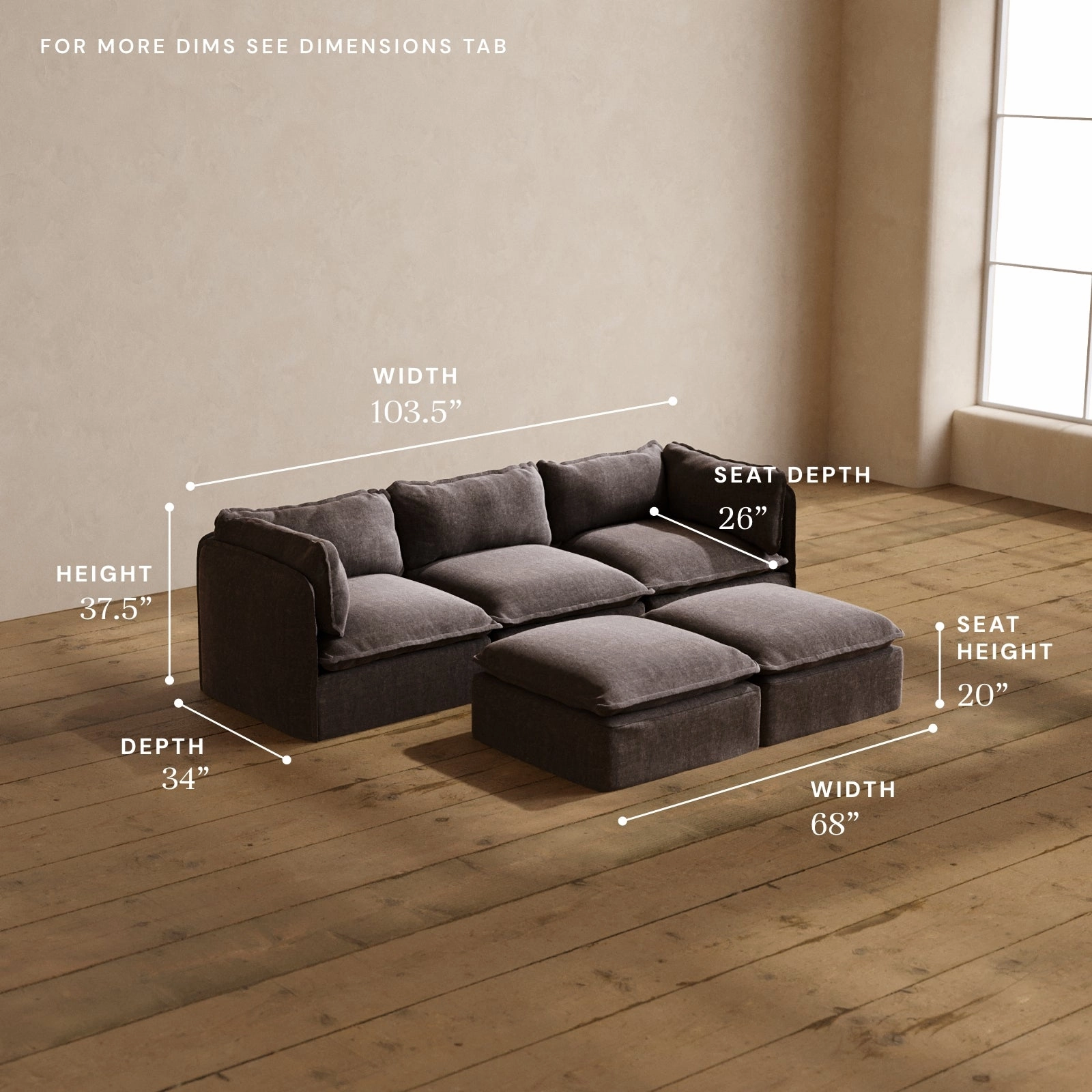 Modular Washable 3-Seater   Bench Ottoman in Caviar | Deluxe  Seat | Cloud Pillow