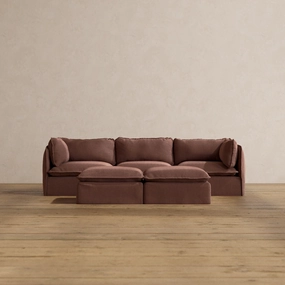 Modular Washable 3-Seater   Bench Ottoman in Chestnut | Deluxe  Seat | Cloud Pillow