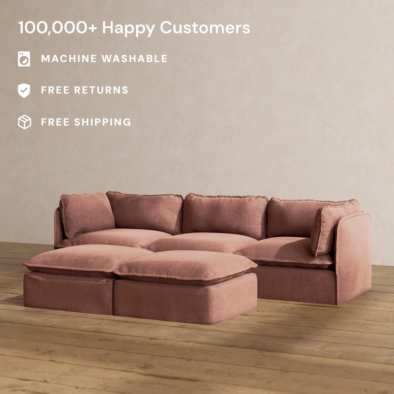 Modular Washable 3-Seater   Bench Ottoman in Chestnut | Memorix  Seat | Contour Pillow
