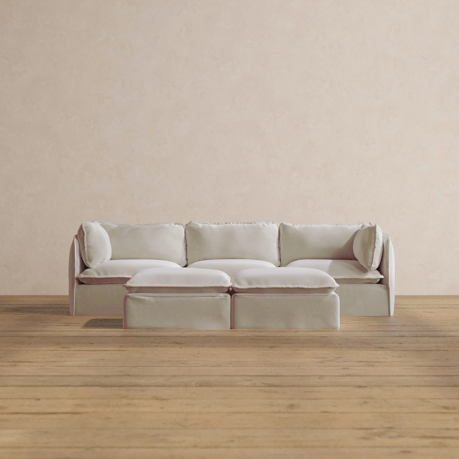 Modular Washable 3-Seater   Bench Ottoman in Coco | Memorix  Seat | Contour Pillow
