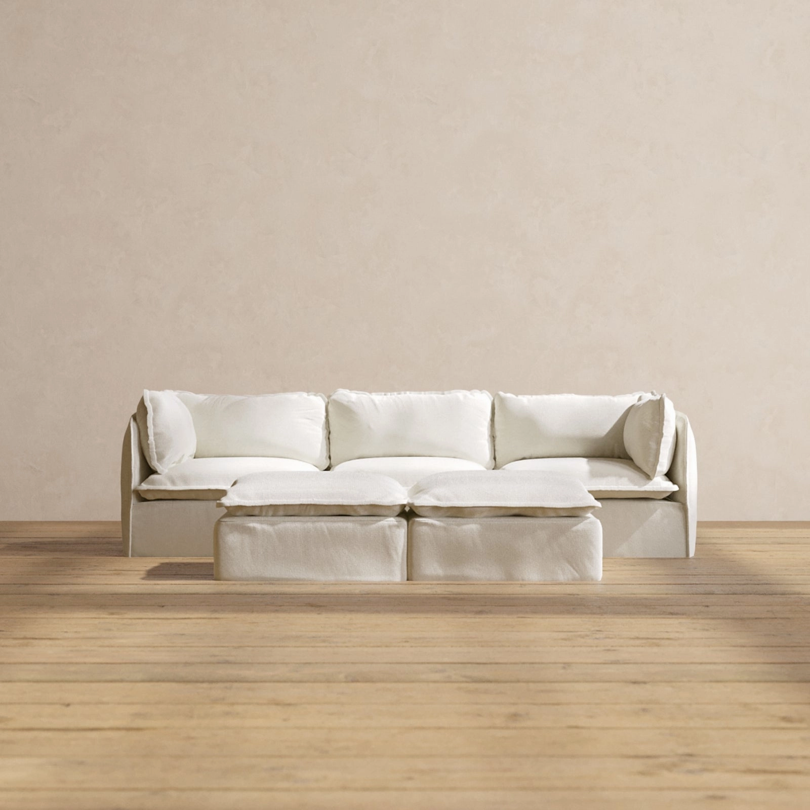 Modular Washable 3-Seater   Bench Ottoman in Eggshell | Memorix  Seat | Contour Pillow