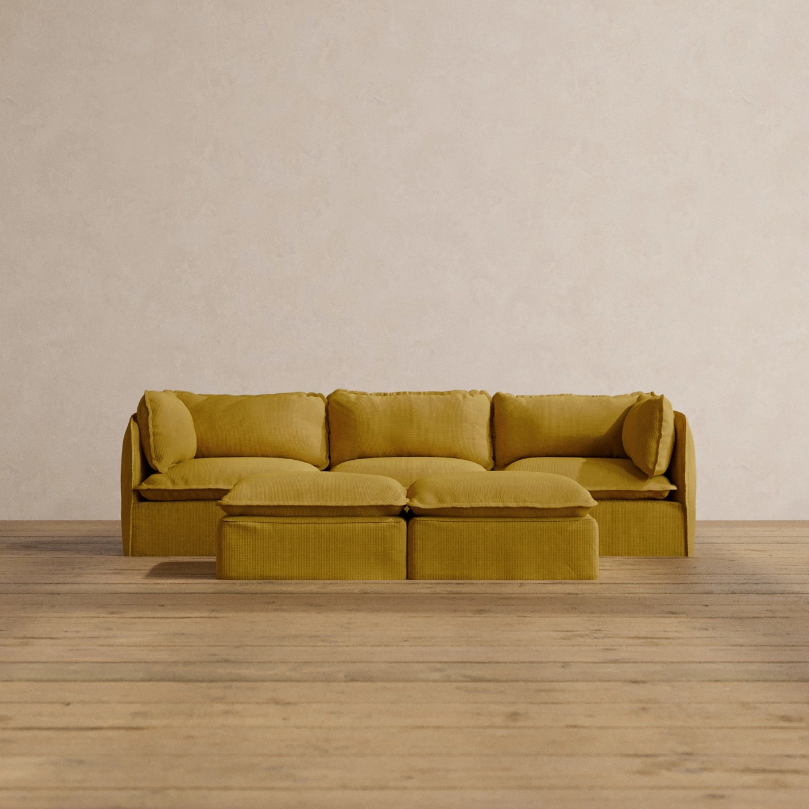 Modular Washable 3-Seater   Bench Ottoman in Kiiro | Memorix  Seat | Contour Pillow