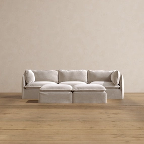 Modular Washable 3-Seater   Bench Ottoman in Mist | Deluxe  Seat | Cloud Pillow