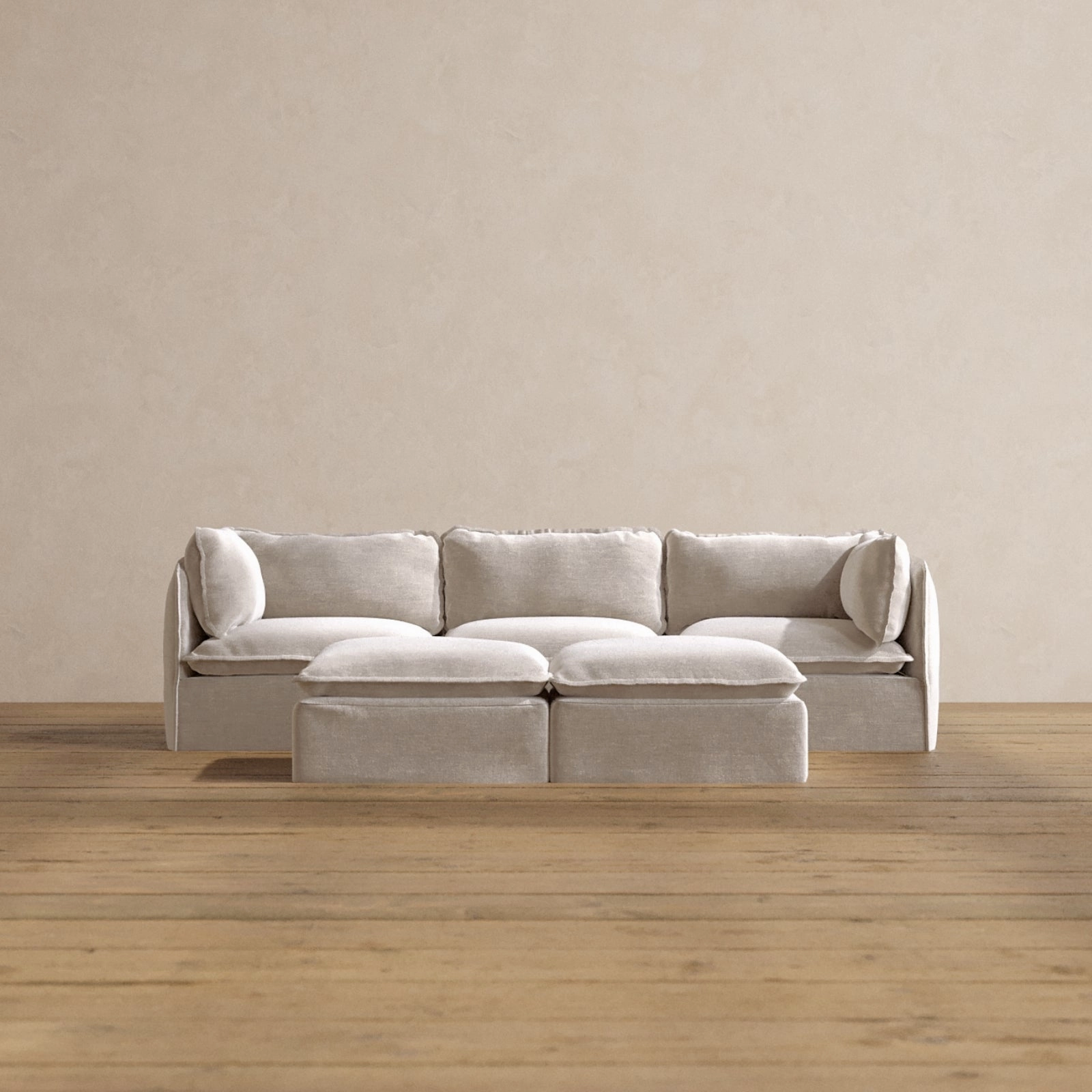 Modular Washable 3-Seater   Bench Ottoman in Mist | Deluxe  Seat | Cloud Pillow