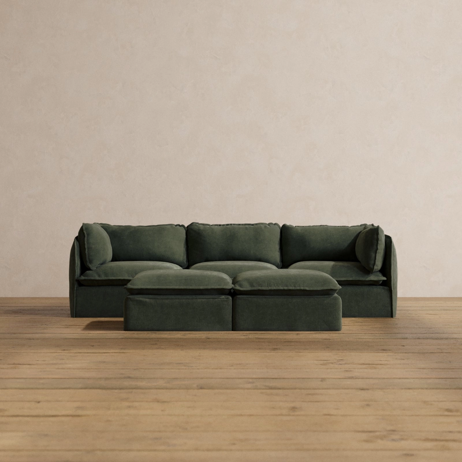 Modular Washable 3-Seater   Bench Ottoman in Olivine | Deluxe  Seat | Cloud Pillow