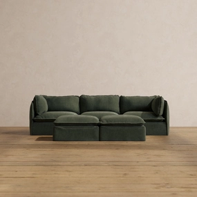 Modular Washable 3-Seater   Bench Ottoman in Olivine | Deluxe  Seat | Cloud Pillow