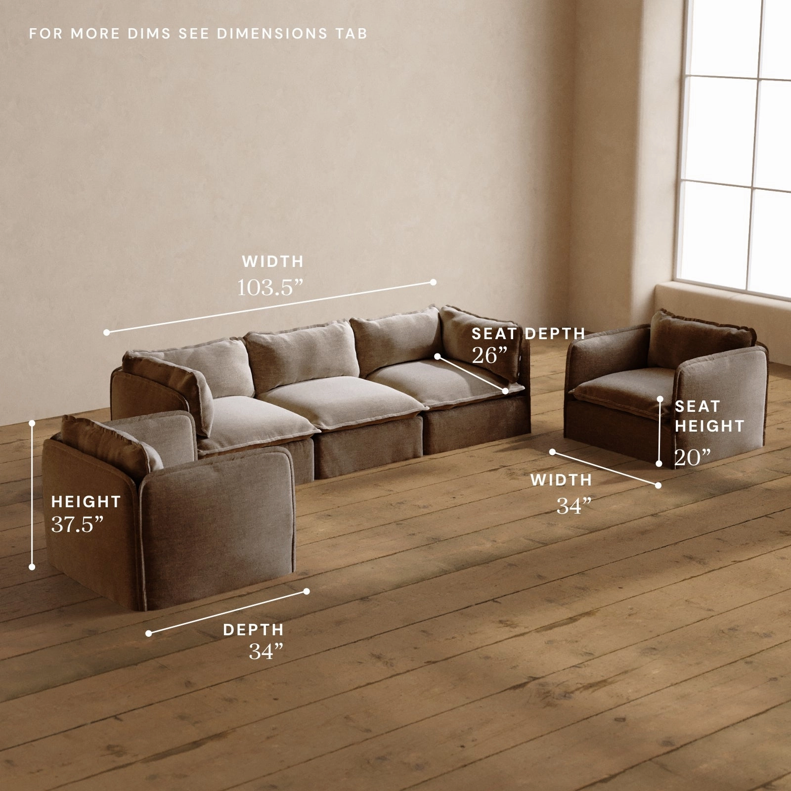 Modular Washable 3-Seater Sofa   Armchair Set in Mist | Deluxe  Seat | Cloud Pillow