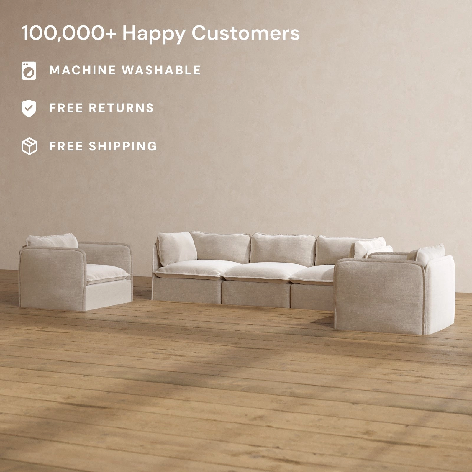 Modular Washable 3-Seater Sofa   Armchair Set in Mist | Deluxe  Seat | Cloud Pillow