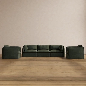 Modular Washable 3-Seater Sofa   Armchair Set in Olivine | Memorix  Seat | Contour Pillow