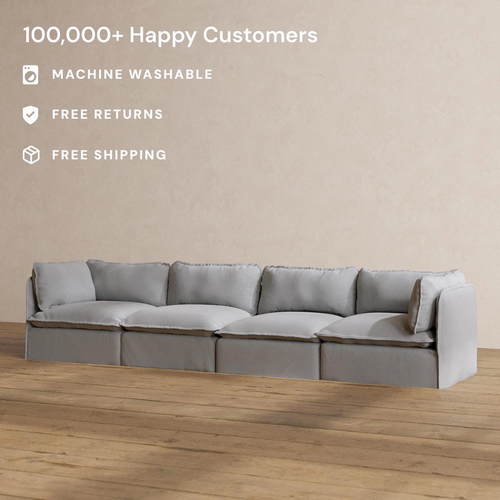 Modular Washable 4-Seater in Pumice | Memorix  Seat | Contour Pillow