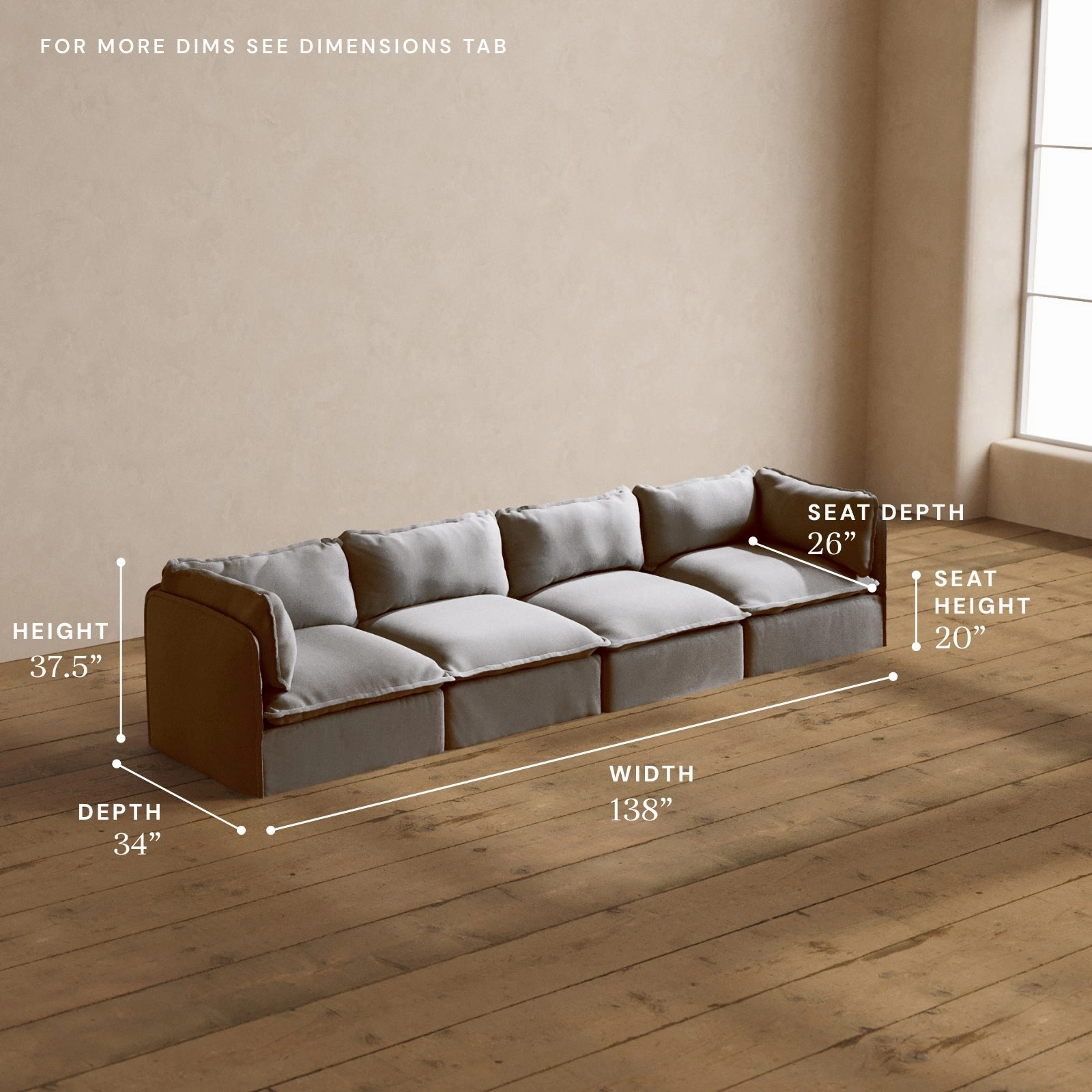 Modular Washable 4-Seater in Pumice | Memorix  Seat | Contour Pillow