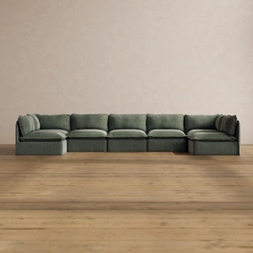 Modular Washable 7-Seater Open-Ends U-Sectional in Willow | Deluxe  Seat | Cloud Pillow