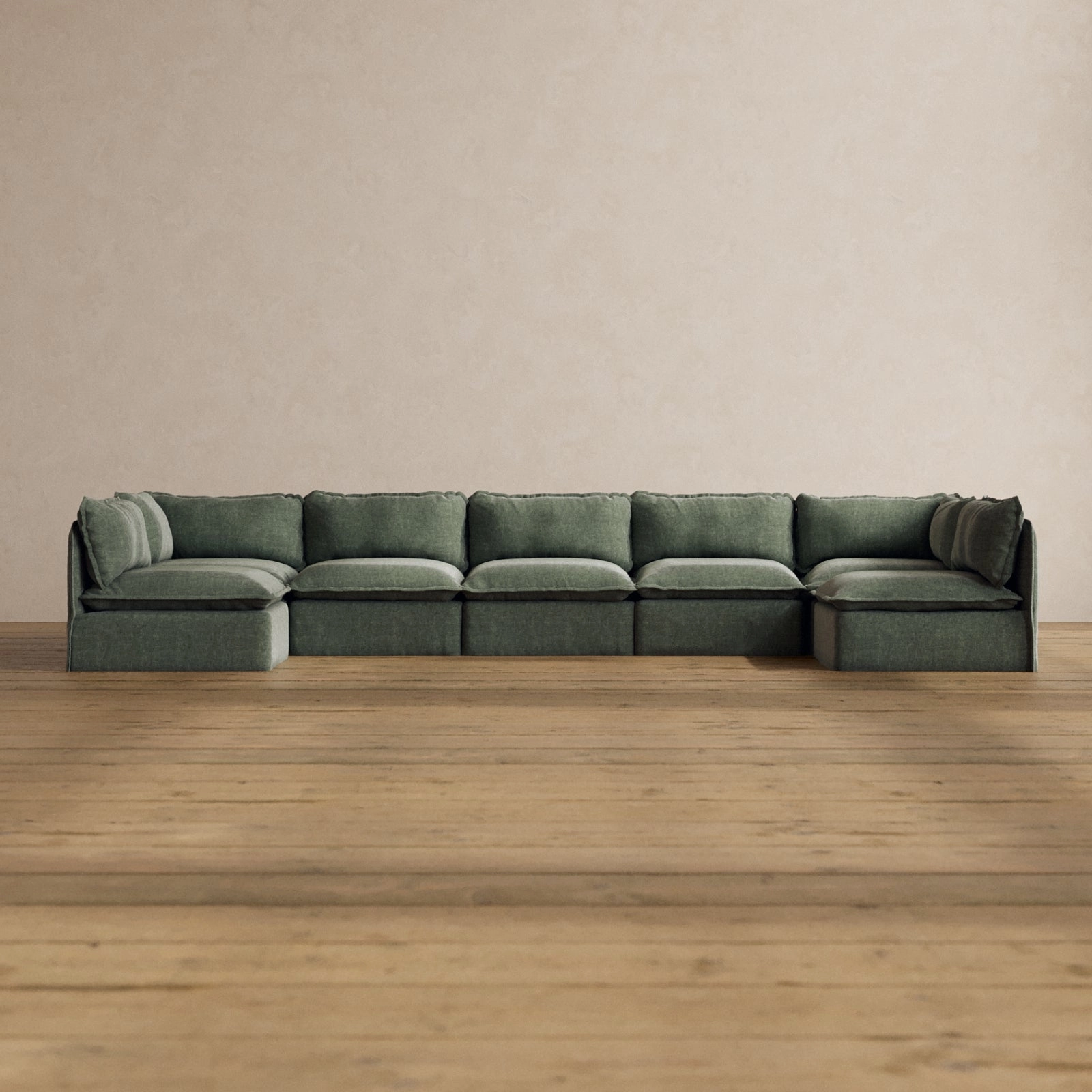 Modular Washable 7-Seater Open-Ends U-Sectional in Willow | Deluxe  Seat | Cloud Pillow
