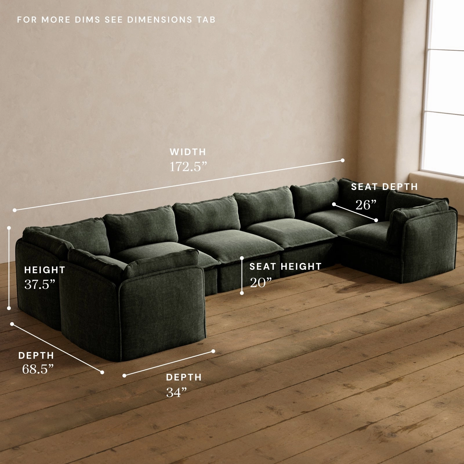 Modular Washable 7-Seater U-Sectional in Willow | Memorix  Seat | Contour Pillow