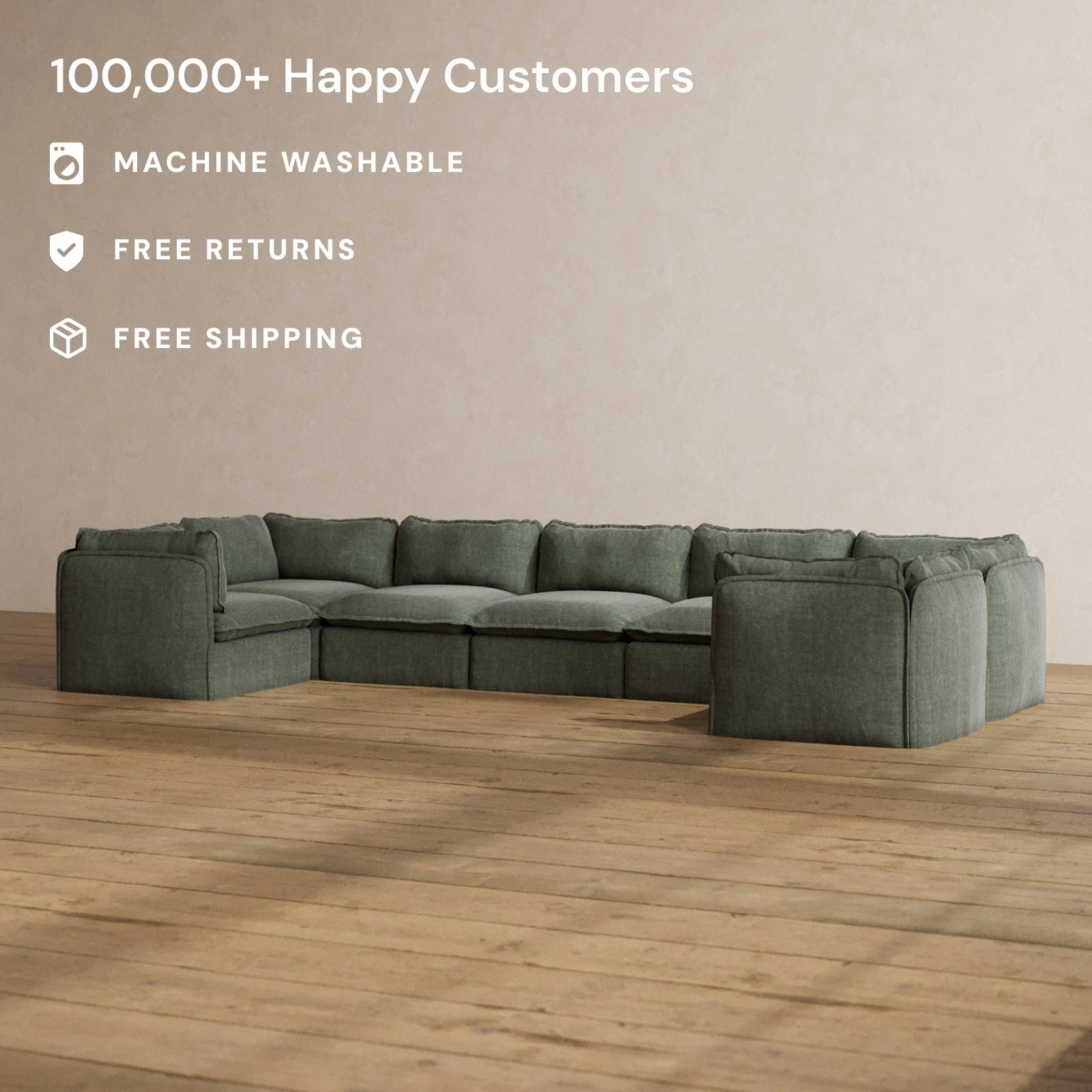 Modular Washable 7-Seater U-Sectional in Willow | Memorix  Seat | Contour Pillow