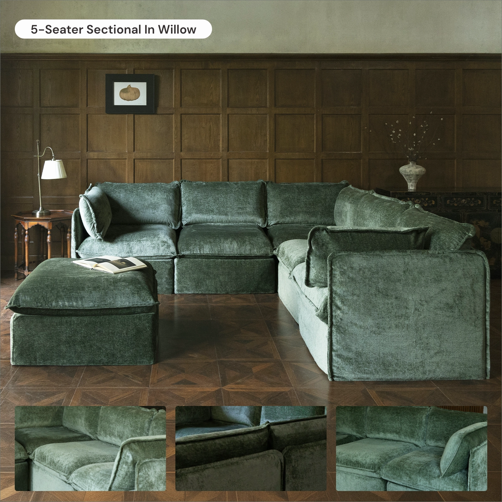 Modular Washable 8-Seater Open-Ends U-Sectional in Willow | Memorix  Seat | Contour Pillow