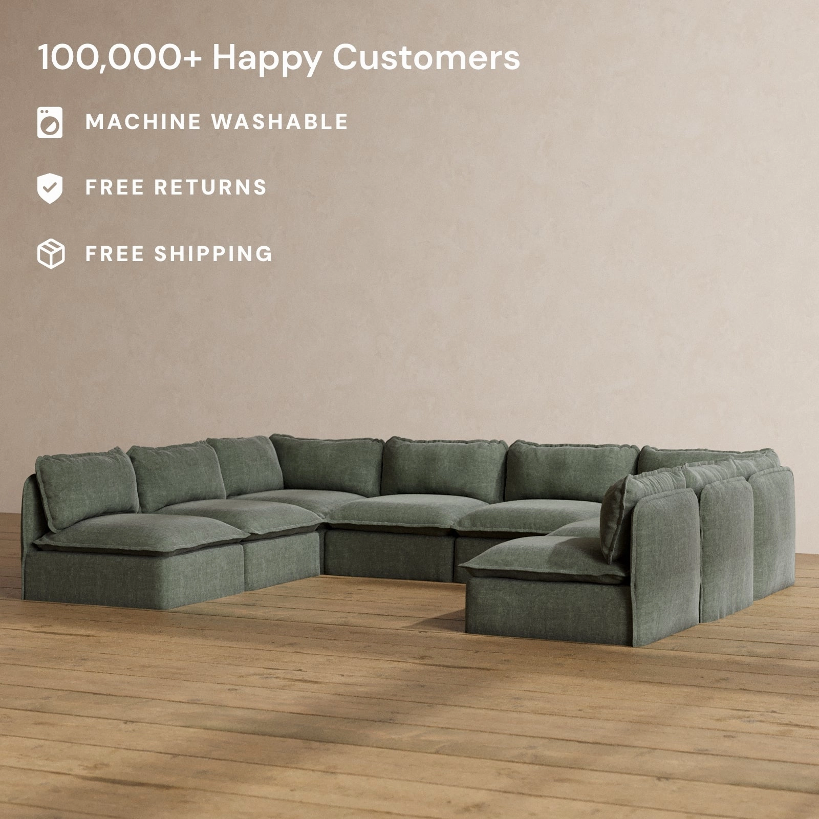 Modular Washable 8-Seater Open-Ends U-Sectional in Willow | Memorix  Seat | Contour Pillow