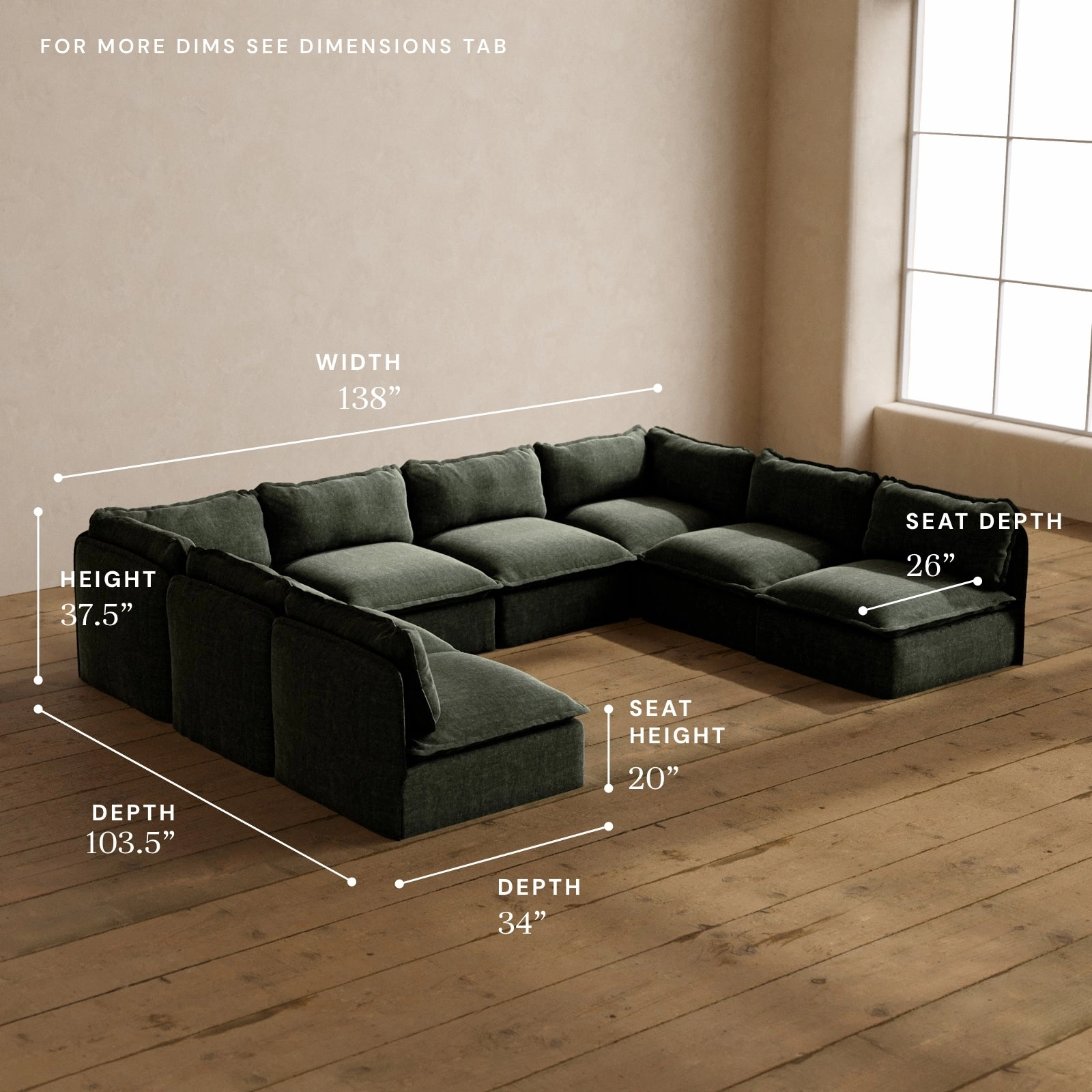 Modular Washable 8-Seater Open-Ends U-Sectional in Willow | Memorix  Seat | Contour Pillow