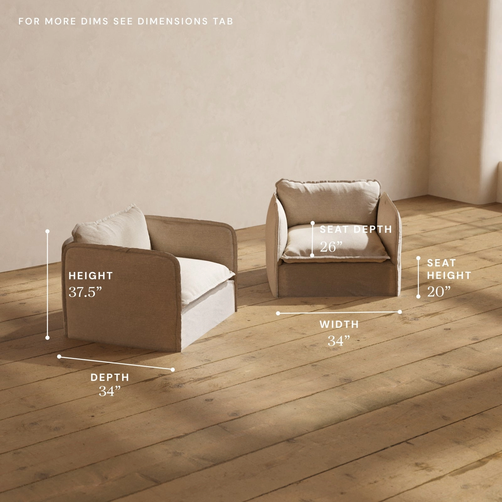 Modular Washable Armchair Set in Oat | Deluxe  Seat | Cloud Pillow