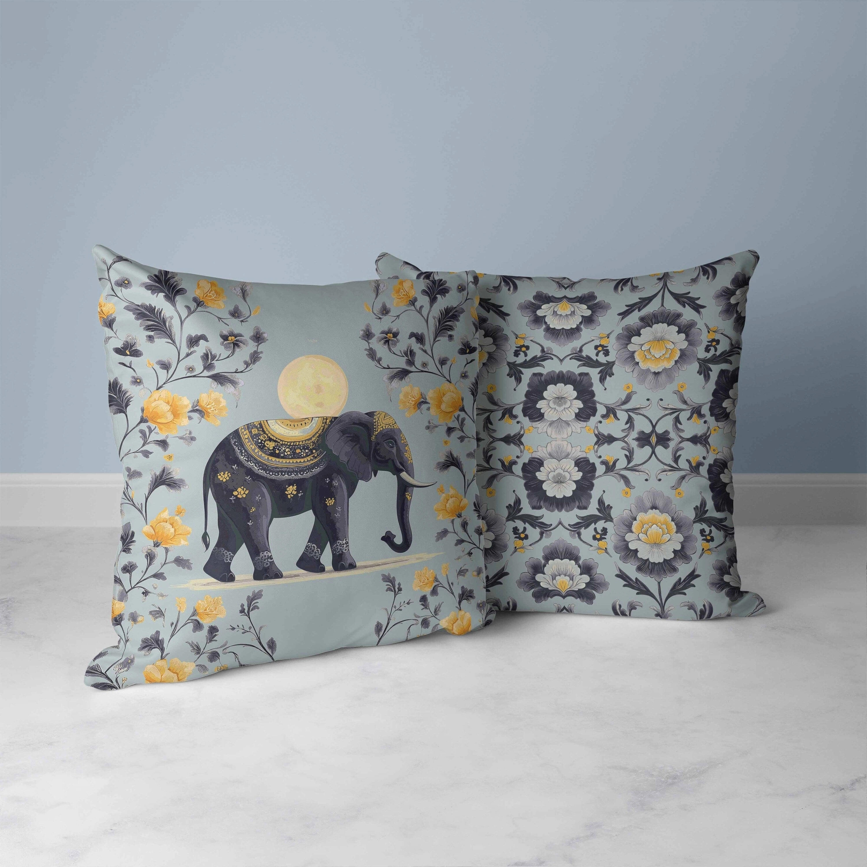 Moonbeam Elephant Faux Suede Reversible Throw Pillow Mint and Gray